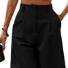 Summer Women Shorts Elastic High Waist Loose Side Pockets Straight Above Knee Length Soft Solid Color Breathable Daily Casual Business Office Shorts