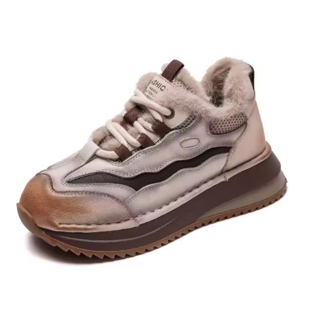 

Модные женские ботинки из натуральной кожи, женские ботинки на платформе, плюшевые теплые повседневные осенне-зимние модные кроссовки на толстой подошве 40 бежевый