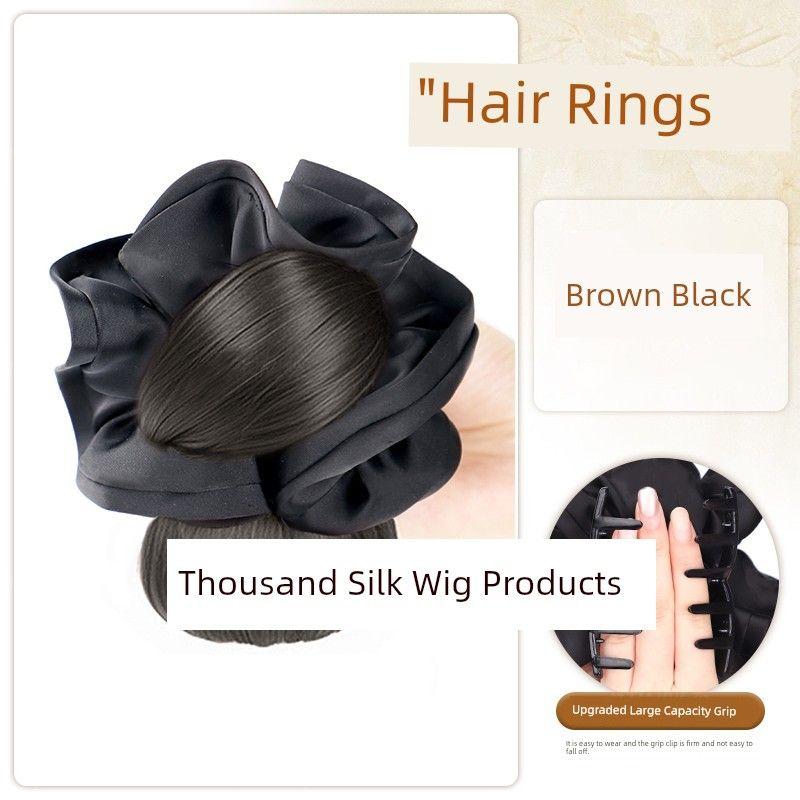

Low Tie up a Bun Hairstyle Wig Female Hair Band Grip Nature Lazy Feeling Back Head Updo Hair Increase Volume Handy Gadget Chignon Black Hair Rings-Low Tie Ball Head [Brown Black]]