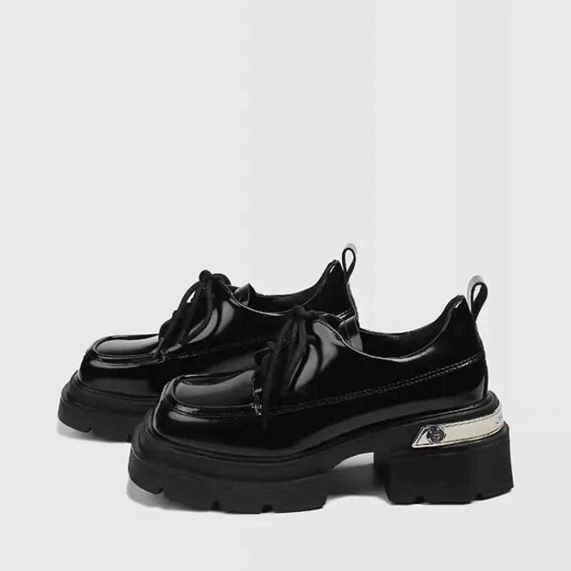 

Осенние Новые Туфли на Толстом Каблуке Женская Мода Круглый Носок Толстая Подошва Ремешок Спереди Толстая Подошва Нескользящие Низкие Туфли 35 чёрный