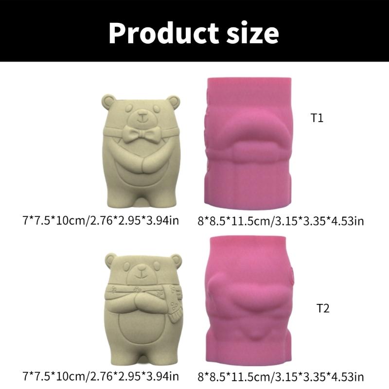 Practical Bear Flower Pots Sturdy Silicone Mold Cement Plaster Craft Supplies for Garden and Indoor Decoration