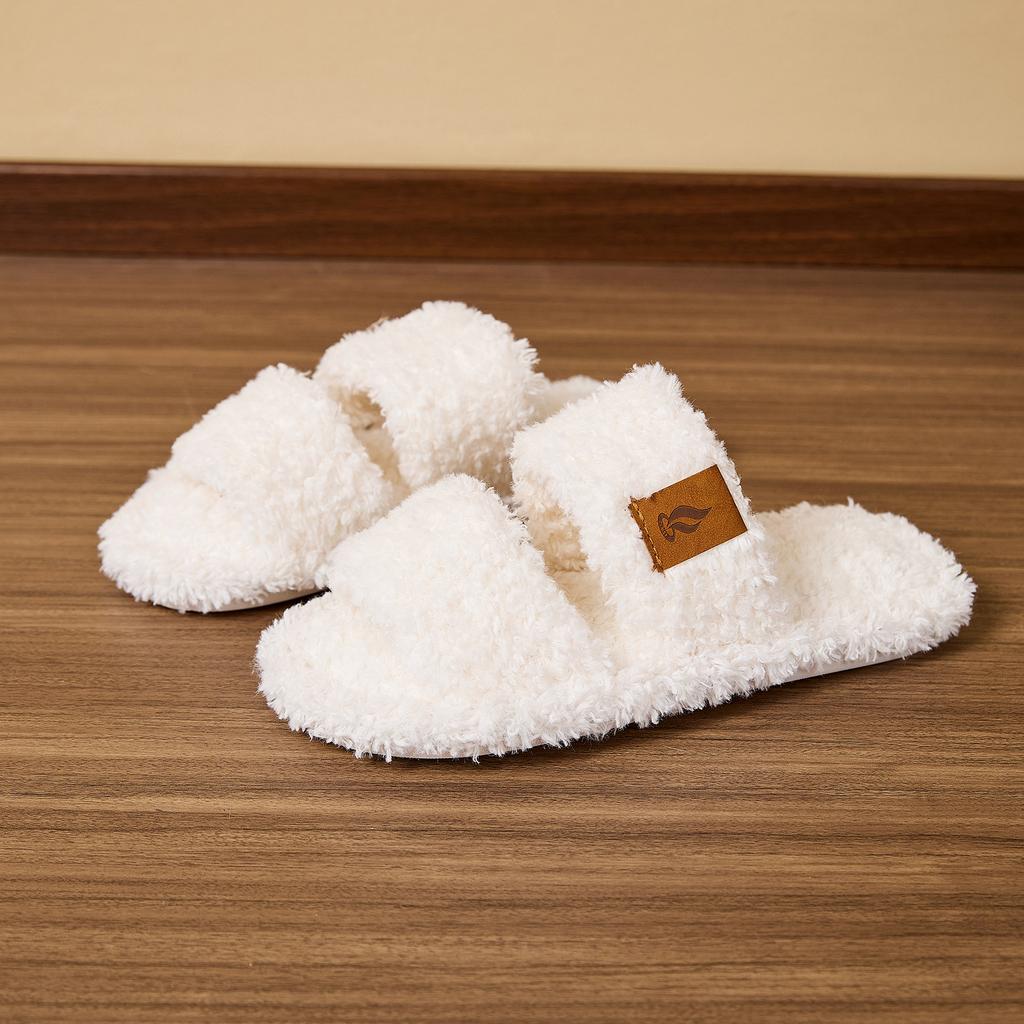 Open Mouth Hairy Slippers with Added Velvet Throughout The Year, Non Slip Indoor Cotton Slippers for Home Use