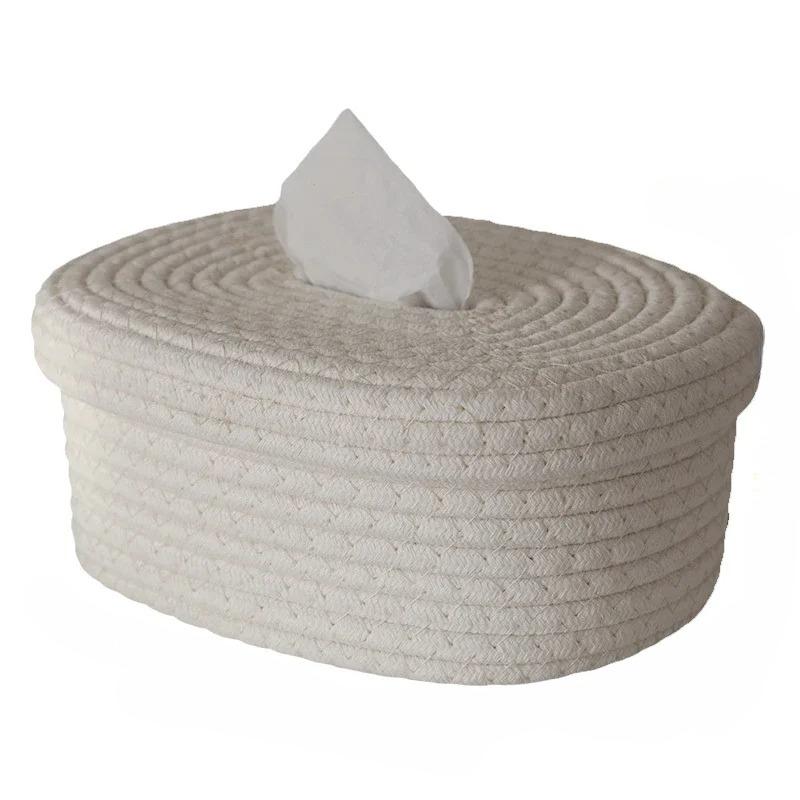 1Pc Nordic Sle Handmade Cotton Thread Tissue Box Living Room Coffee Table Storage Box Round Shape Household Organizer Box