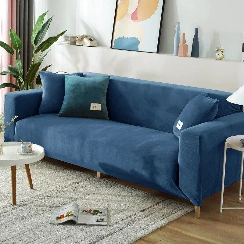 Solid Color Elastic Velvet Sofa Cover for Living Room All Inclusive Stretch 1/2/3/4 Corner L Sofa Slipcovers Cats Funda De Sofá