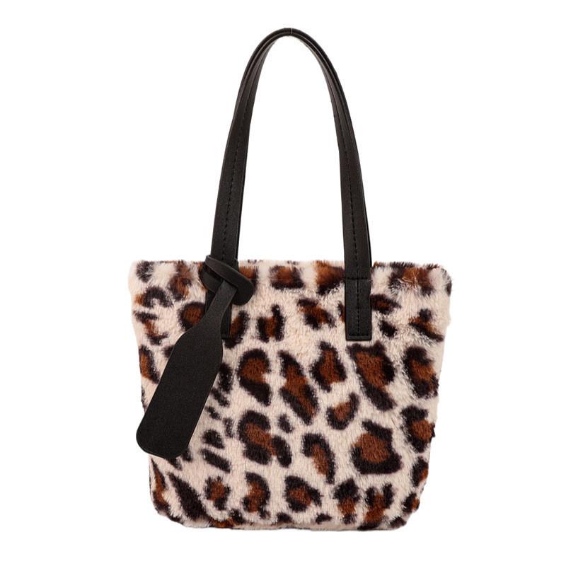 Stilvolle Plüsch-Damenhandtasche 2023 Herbst Winter Neu Einfache Tragetasche Große Kapazität Leopardenmuster Handtasche