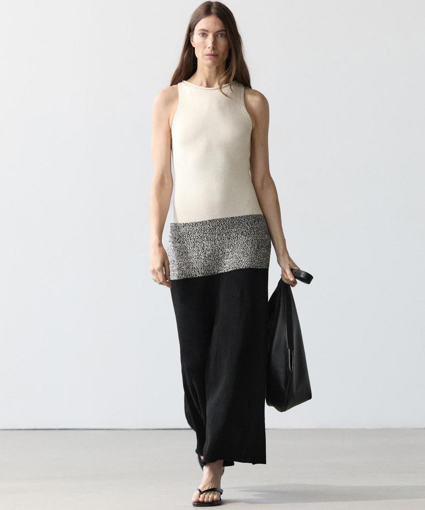 Masimodutti 100% Cotton Contrast Knit Midi Dress