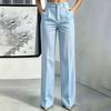 Women's Striped Loose Fit Straight Leg Dress Pants with Pockets and Button Closure for Casual and Wear