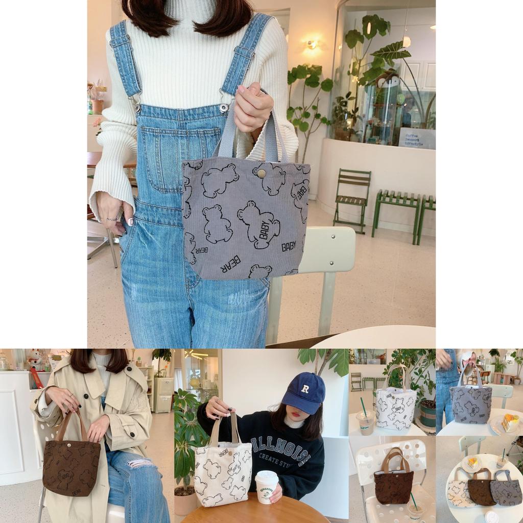 Vintage Baby Bear Corduroy Lunch Tote Bag Portable Large Capacity Storage Bag