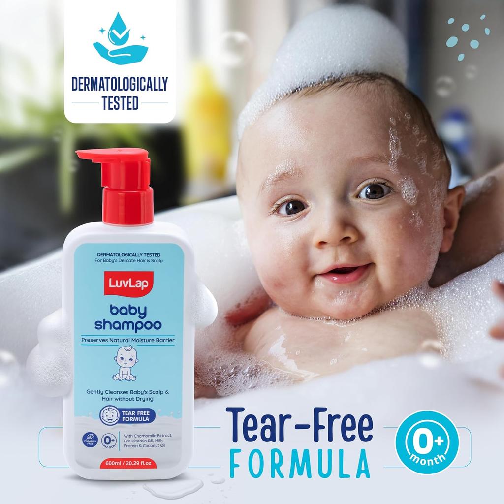 LuvLap Milky Soft Baby Shampoo with Vitamin E, Shea Butter & Milk Protein for Gentle Scalp Cleansing - Pack of 2 X 600 Ml