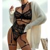 European & American Erotic Lace Three-Piece Set with Halter Neck & Ankle Cuffs