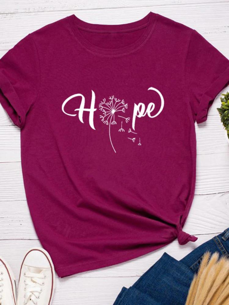 Dandelion Hope Letter Print Women T Shirt Short Sleeve O Neck Loose Women Tshirt Ladies Tee Shirt Tops Clothes Camisetas Mujer