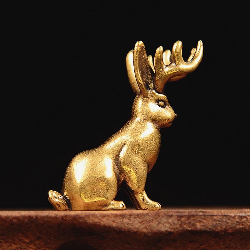 Brass Deer Figurine Desktop Decor Home Office Ornament Vintage Metal Animal Sculpture Craft Brass