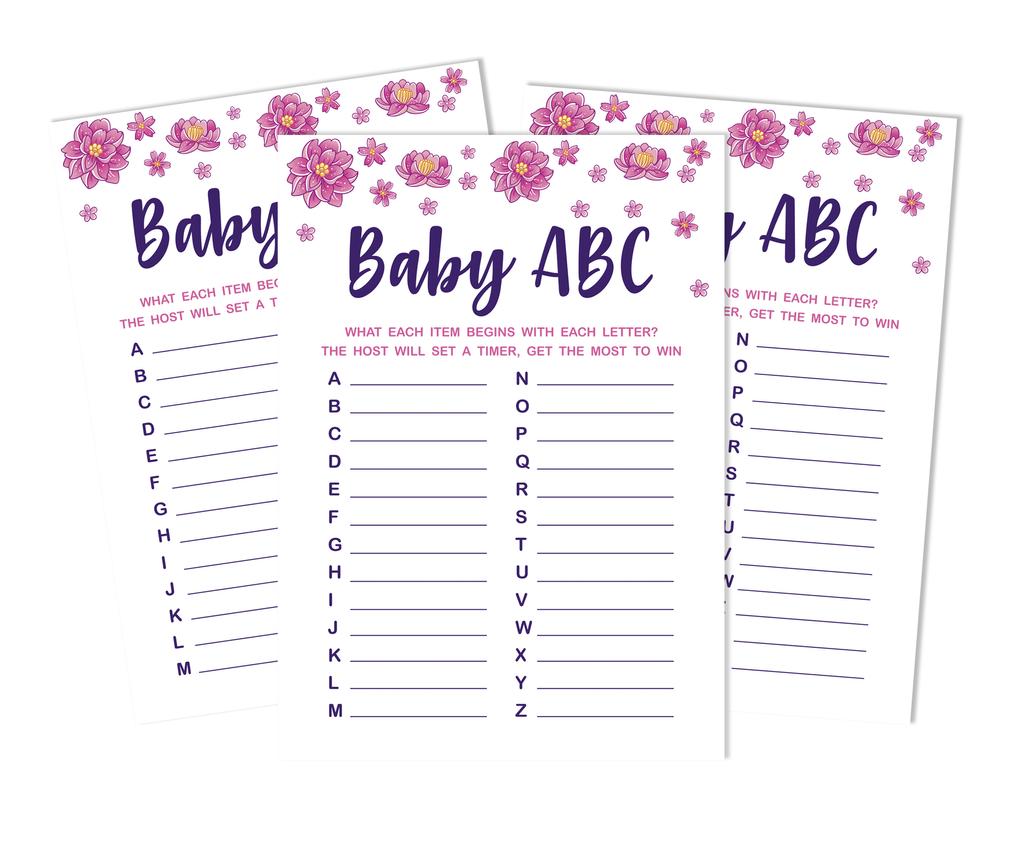 Inkdotpot Baby Shower Game Set Of 50 BabyA  AlphabetA  ABCA  Game Unicorn Floral Party