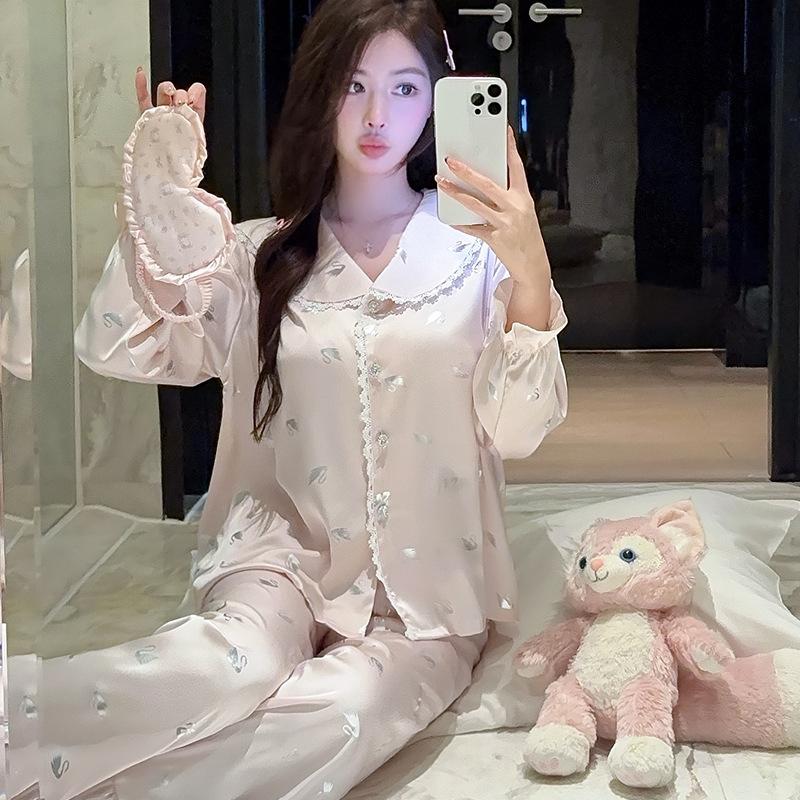 Factory goods 1011 spring new ice silk pajamas women's Douyin fashion cartoon Internet celebrity fashion loungewear suit