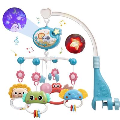 Musical Baby Crib Mobile, Hanging Rotating Animals Rattles and Ceiling Light Projector with Stars, Nursery Toys with Melodies