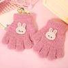Fashion Bear Baby Fluffy Gloves Cartoon Pattern Gloves Solid Color Full Finger Knitted Mittens Girls