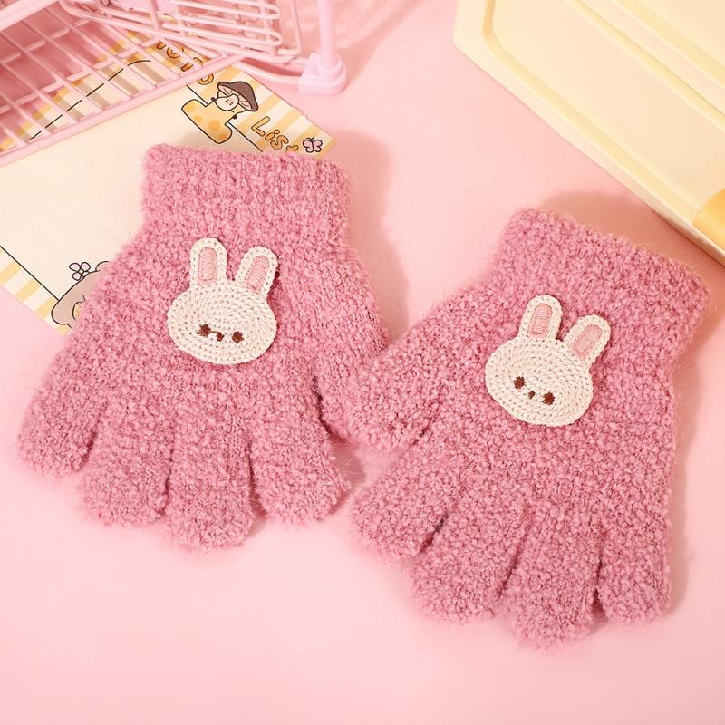 Fashion Bear Baby Fluffy Gloves Cartoon Pattern Gloves Solid Color Full Finger Knitted Mittens Girls
