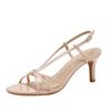 2025 Summer Internet Celebrities New One-word Buckle Temperament High Heels Women's Fine Heels Beautiful Nude Strap Sandals Versatile