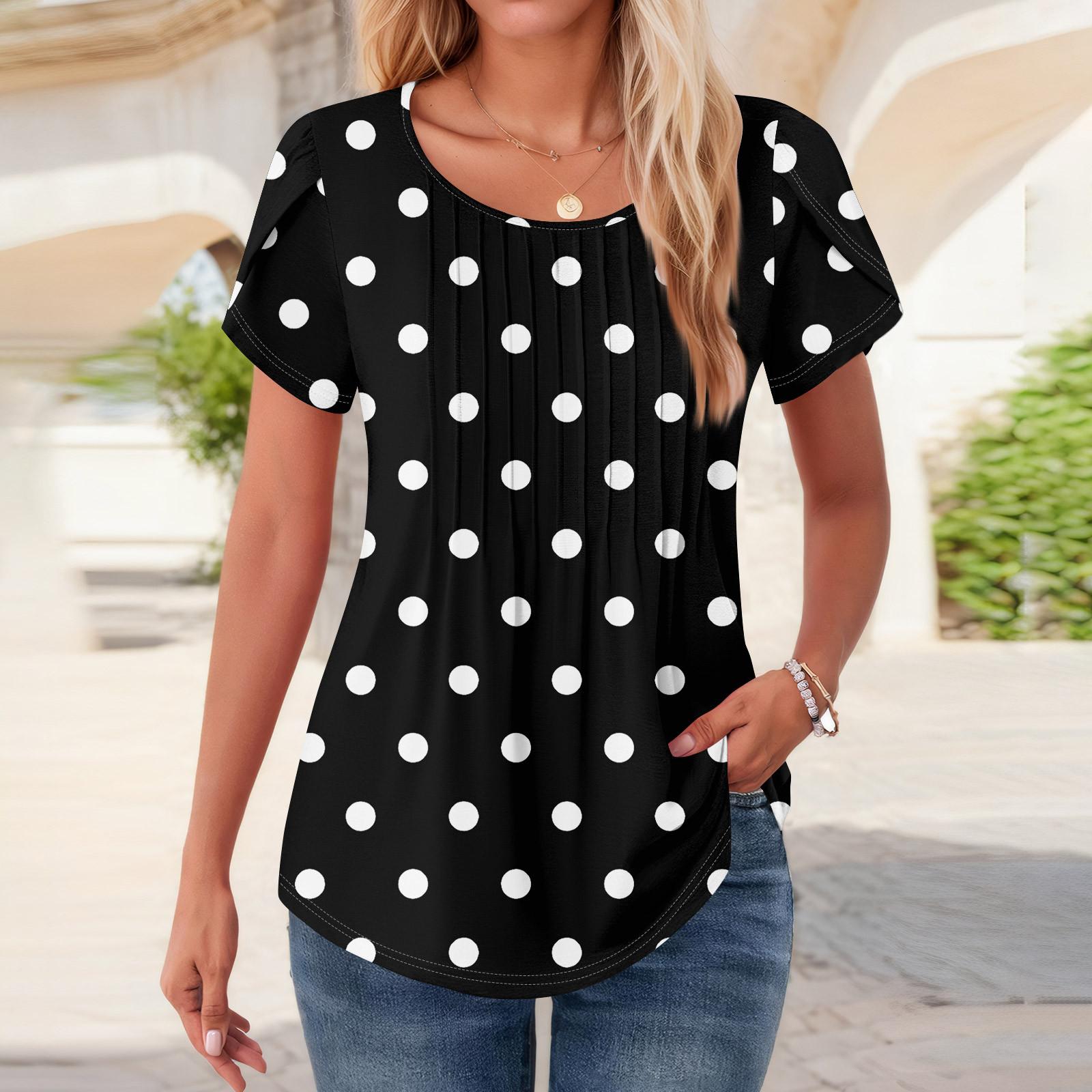 

Женские топы с коротким рукавом и круглым вырезом, летние рубашки с цветочным принтом, блузки для женщин, нарядные повседневные L чёрный