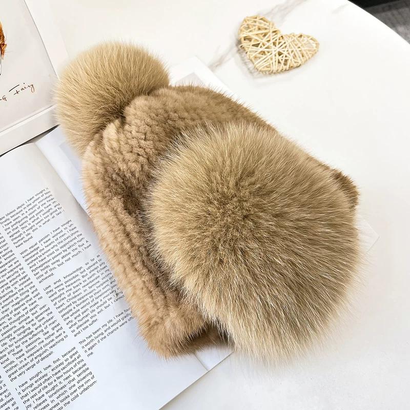Double-sided Mink Hair Elastic Ear Protection Hat Female Winter Cute Sweet Warm Ear Protection Whole Fur Fox Fur Hat