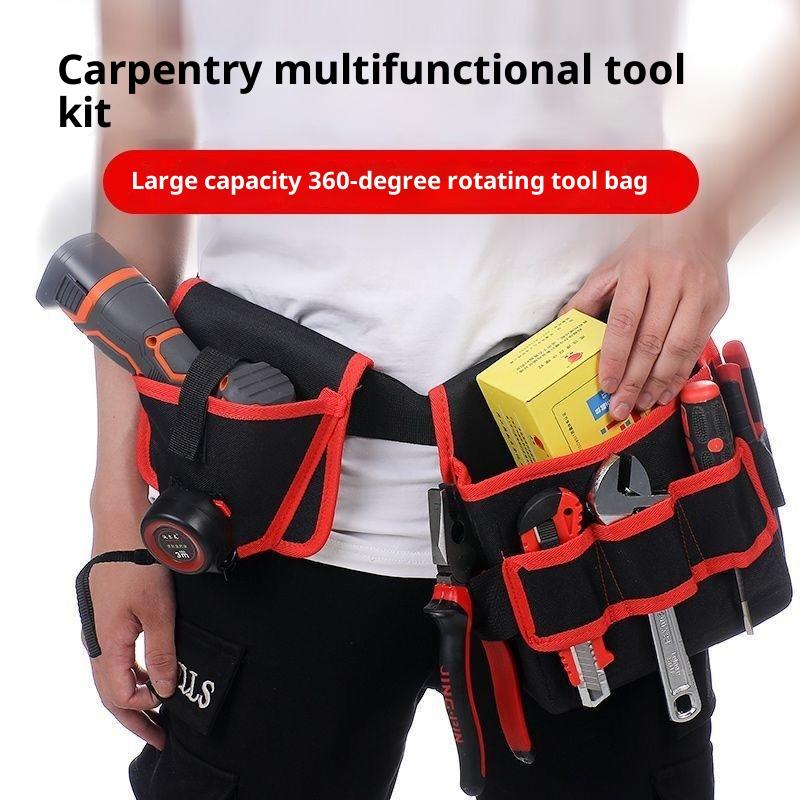 360 Rotating Electrician Tool Bag Waterproof Adjustable Waist Belt Pouch Multiple Pockets Wear-resistant Tools Storage Bag