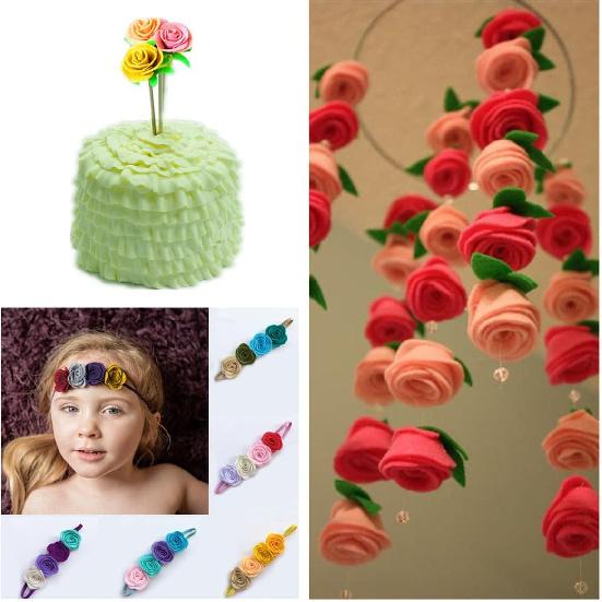 Assorted Colors 30pcs Rose Felt Applique Kits Flower Felt Scrapbooking Non-Woven Stickers Sew On Applique Felt Pads for DIY Handcraft Decoration
