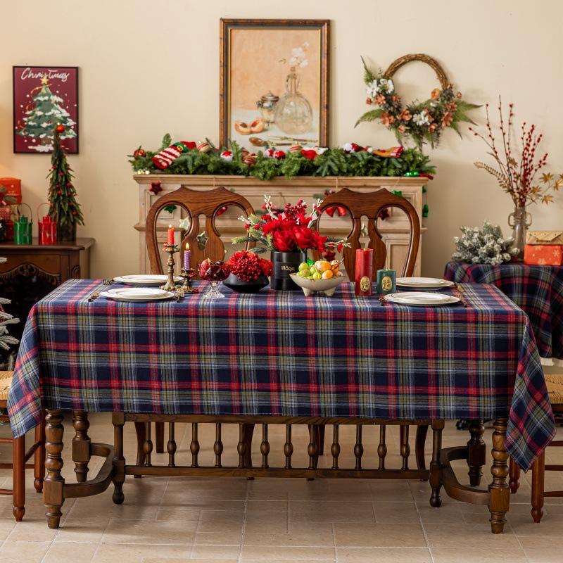 Green Plaid Christmas Tablecloth, Tartan Table Cloth Decorations, Winter Holiday Tablecloths For Rectangle Tables Parties Dining