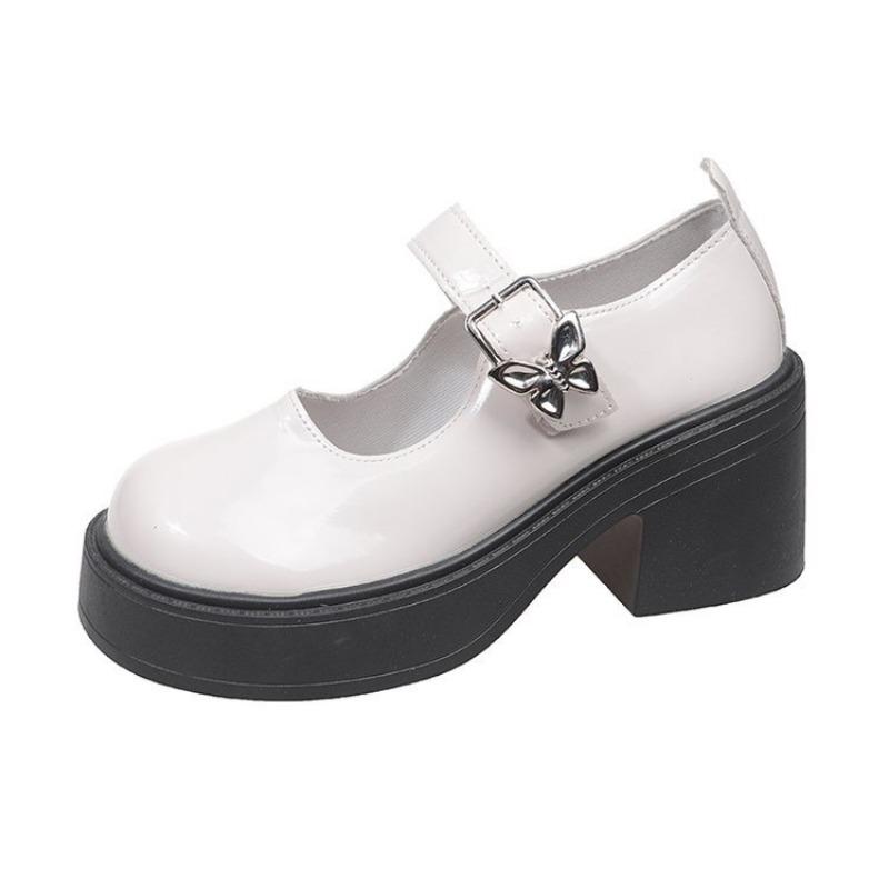 

Black thick heel JK leather shoes women s autumn new with skirt Mary Jane shoes student versatile 40 бежевый