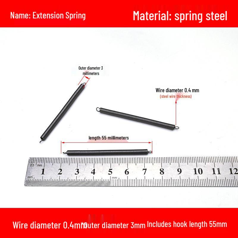Micro Precision Extension Tension Spring Set with Hooks, 0.4mm Wire Diameter, 3-5mm Outer Diameter