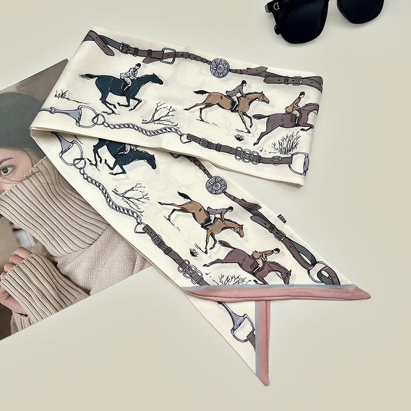 Double-sided Long Strip Small Silk Scarf Women's Professional Wear Spring and Summer New Decorative Small Scarf Tied Hair Band Streamer