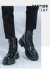 Men's British-Style High-Top Leather Boots: Autumn/Winter Martin Boots with Thick Soles & Lace-Up Design.