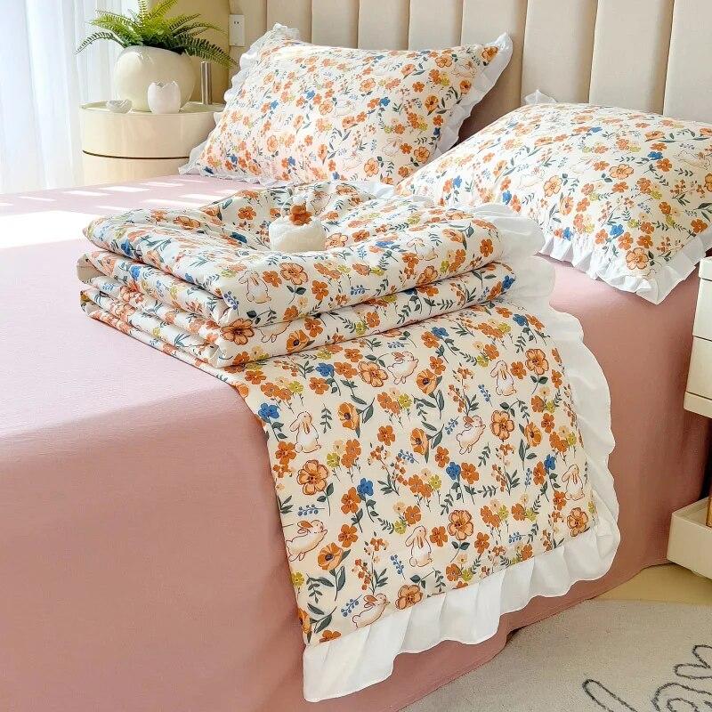 Letní chladící soupravy ložního prádla Queen King Size přikrývky Lehké Pohodlné Tenké prošívané prostěradla a povlaky na polštář Set Deky