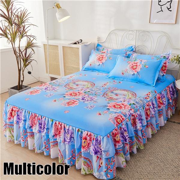 11 kleuren Single/twin/full/queen/kingsize Bed Rok Kussenslopen Set Elegante Sprei Bloemenpatroon Geborsteld Microfiber Verstoorde Lakens