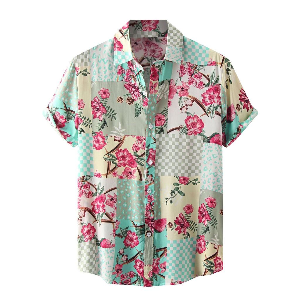 Men's Summer Casual Floral Print Design Hawaiian Style Short Sleeve Beach Vacation Shirt