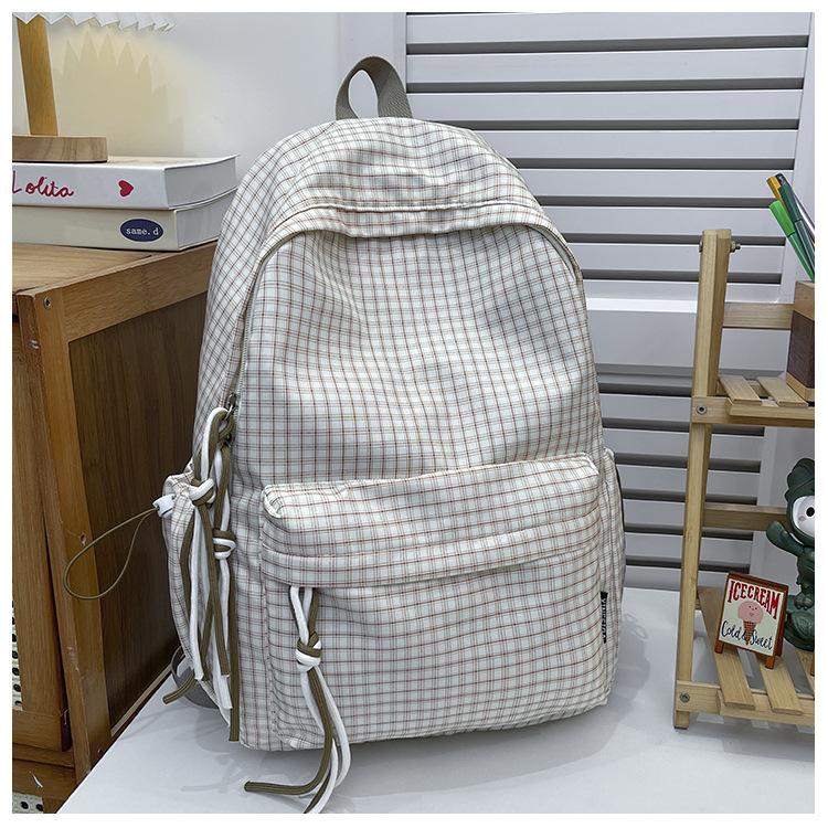 Schultasche Retro Hongkong-Stil karierter Rucksack Damen Neu Große Kapazität Mittelschule College-Student Schultasche Reise Computer Rucksack