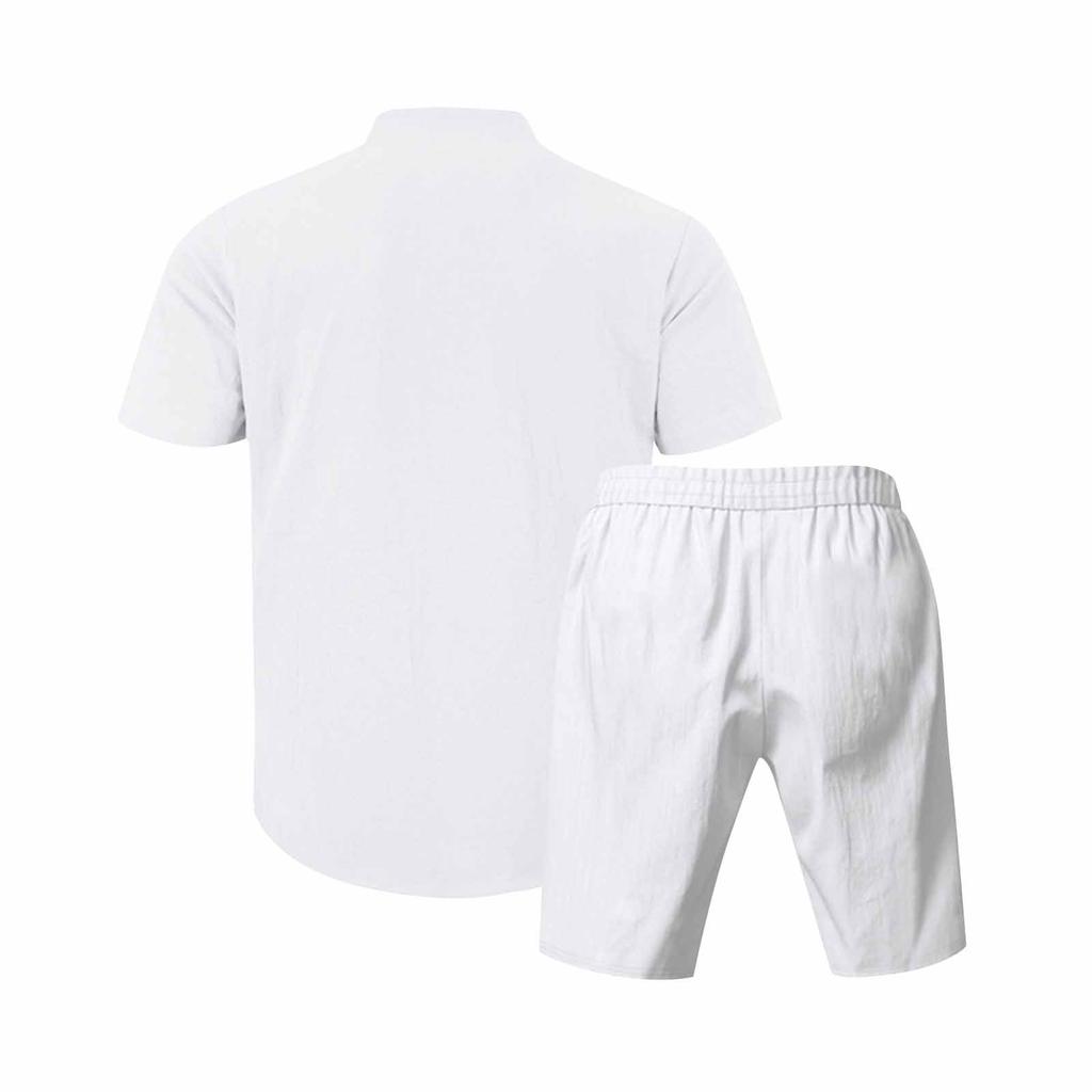 Men's Short Sleeve Shorts Suit Casual Loose Linen Men's Short Sleeve Shorts Suit