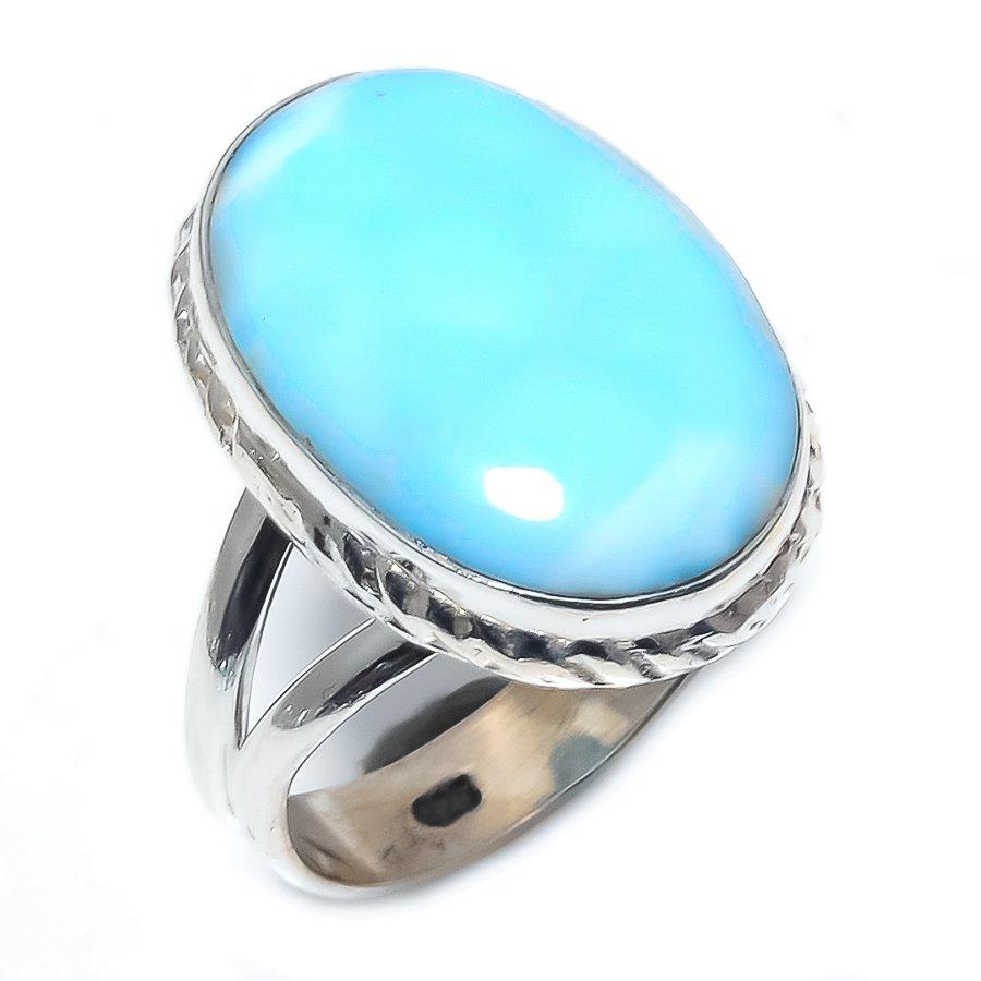 Natural Republic Larimar Gemstone 925 Solid Sterling Silver Gift Ring S.8 O3f87