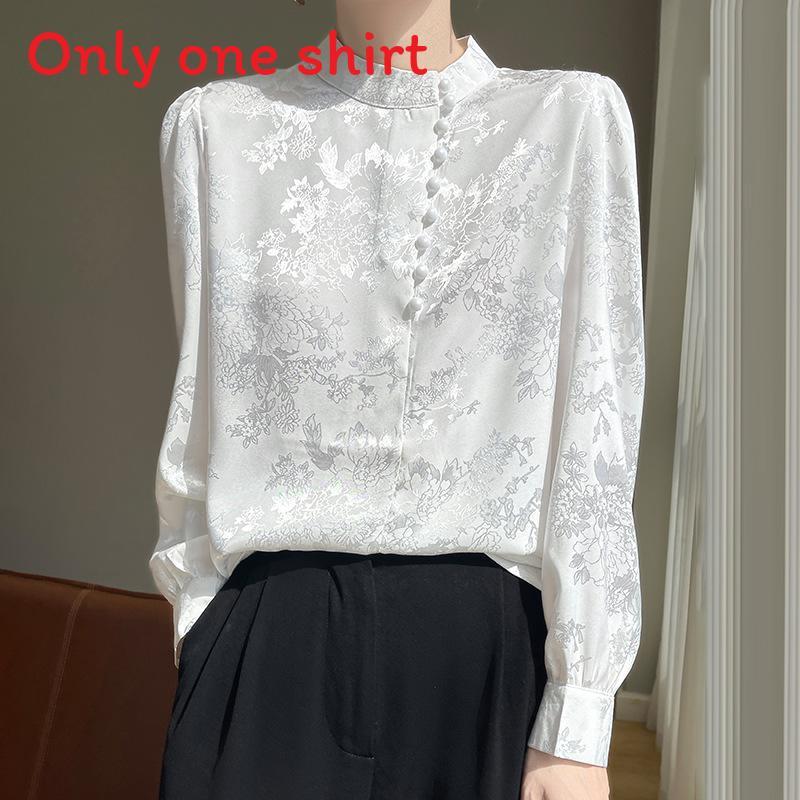 Satinseidenbluse für Damen mit Stehkragen und Taschen für Büro und Freizeit