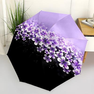 1pc Purple Floral Pattern Umbrella with Plastic Handle,Compact & Stylish,Suitable for All Seasons Ptys26079