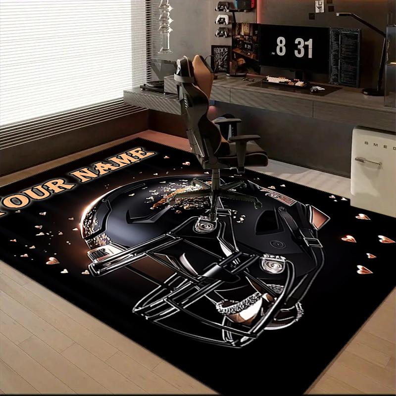 1PC Custom Name "Black Helmet Sparkle Hearts" Theme Floor Mat Ideal for Living Room, Game Rooms, Office, Bedroom,Floor Mat Playful Design