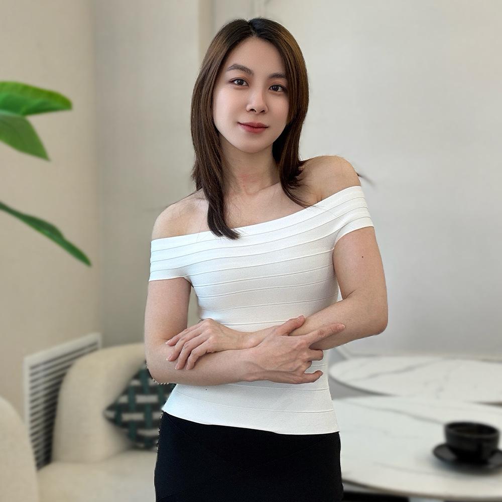 Striped One-Shoulder Bandage Tank Top - Versatile Slimming Elastic White Women s Fashion S белый