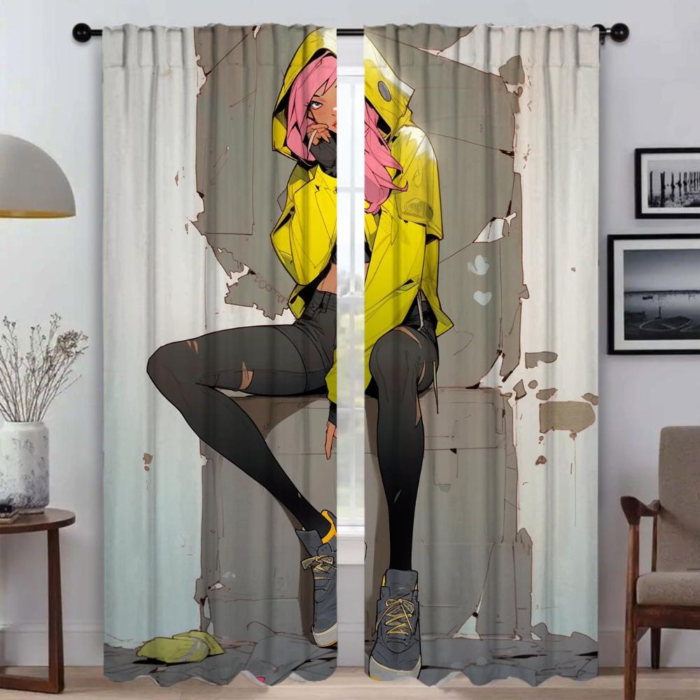 Curtains Child Room Street Punk Girl Window Curtain for Room 2 Panel Home Interior Curtains Tulle for Bedroom Shades Partition