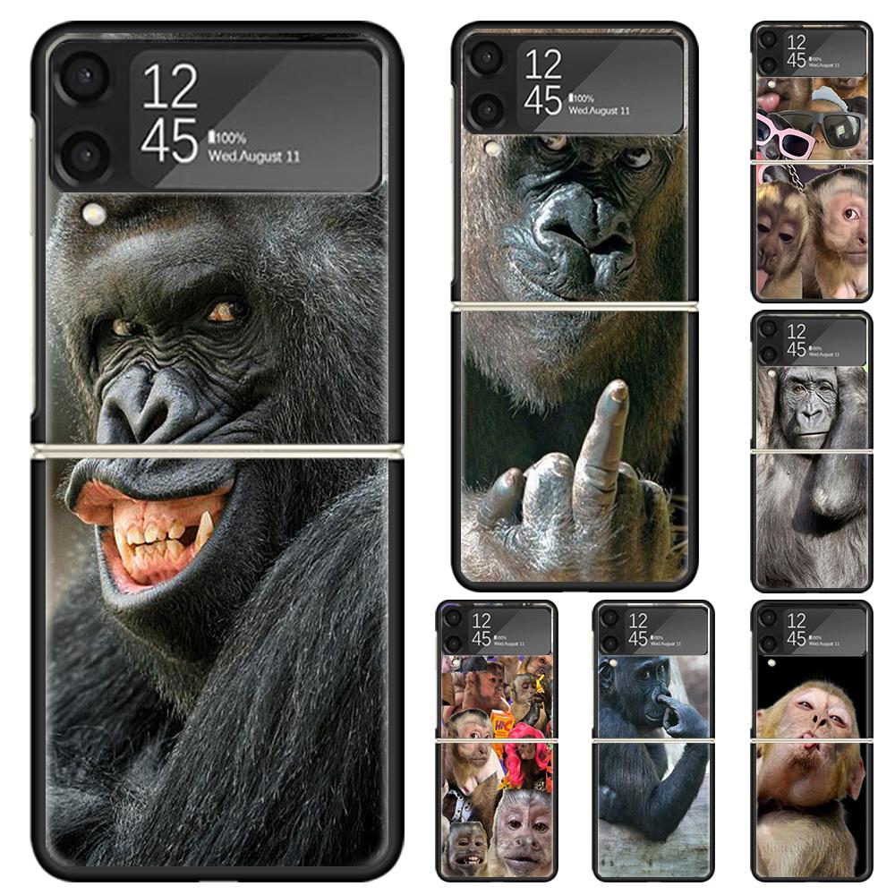Funda Dura de PC con Memes de Monos para Samsung Galaxy Z Flip 7 6 5 4 3 Negra ZFlip7 ZFlip6 Flip5 Flip4 Flip3 5G Cubierta Impresa