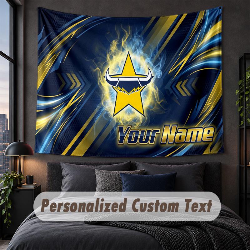 Custom Name Text Tapestry,North Queensland Cowboys Decorative Wall Hanging, Background Tapestry For Home Bedroom