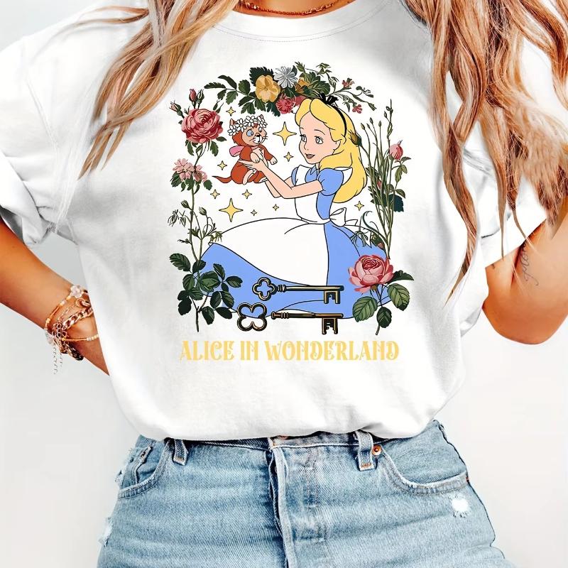 Alice in Wonderland Tshirt Parentchild Clothing Casual Cotton Short Sleeve Travel and Unisex Women Kids Unisex Oversized