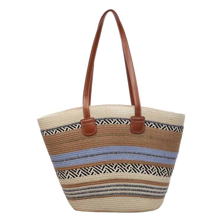 Gestreifte Stroh-Tote-Bag mit großer Kapazität Damen-Handtasche