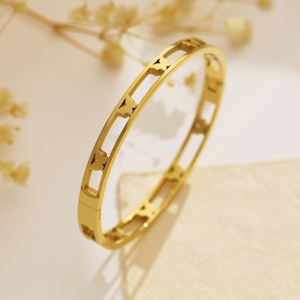 18K Gold Plated European Stainless Steel Hollow Butterfly Bangle