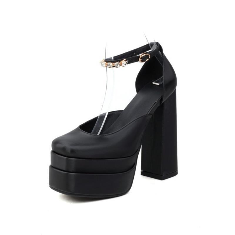 

Женские пикантные женские босоножки на высоком каблуке с пряжкой и квадратным носком на платформе 34 чёрный