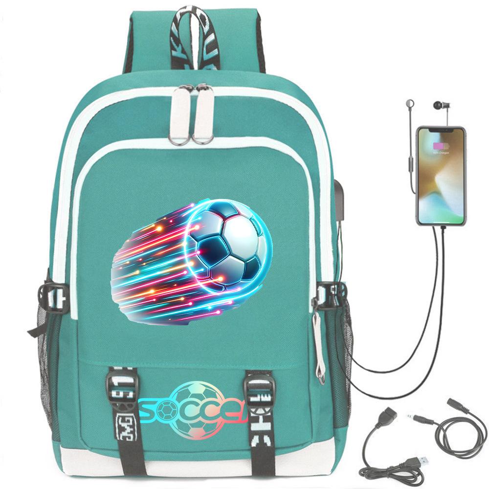 Football Star Printed Schoolbag Backpack Usb Charging Student Backpack Computer Bag