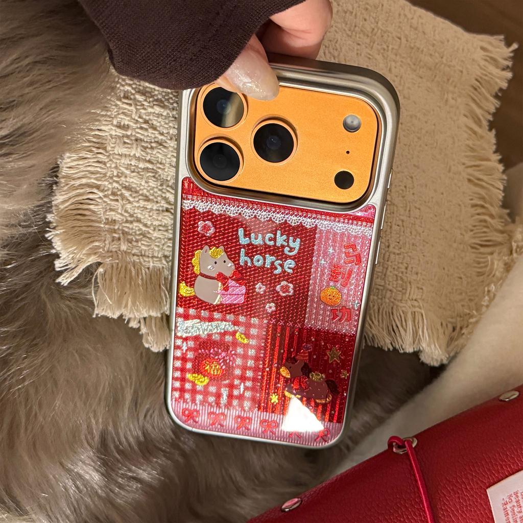 Gilt Red Pony Collage Iphone16promax Mobile Phone Case 13 New Year 14 Apple 17 Suitable for Multiple Models